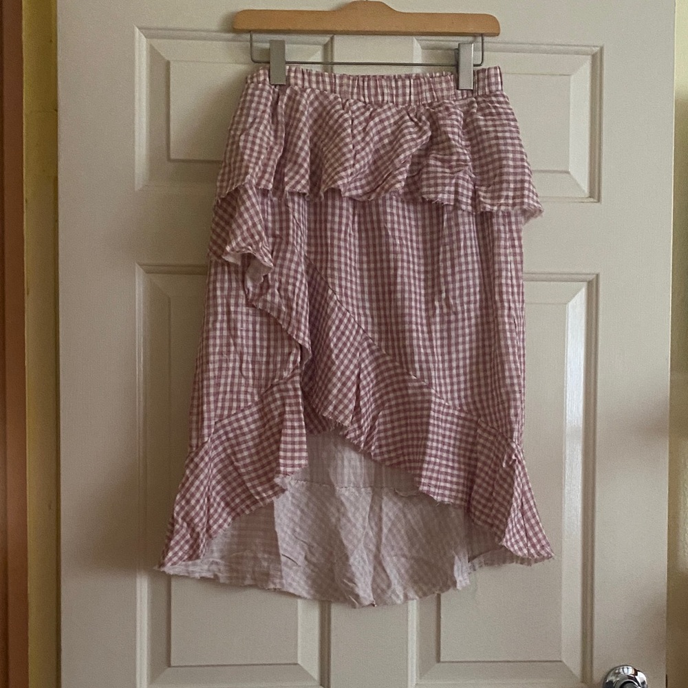 NWT Moon River Asymmetrical Pink Gingham Skirt
